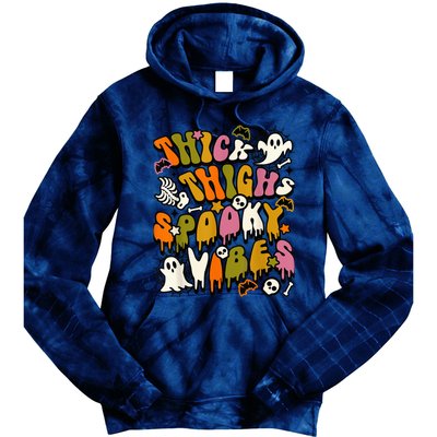 Groovy Thick Thighs Spooky Vibes Halloween Costume  Wo Tie Dye Hoodie