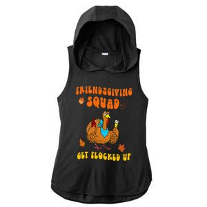 Groovy Thanksgiving Turkey Friendsgiving Squad Flocked Up Ladies PosiCharge Tri-Blend Wicking Draft Hoodie Tank