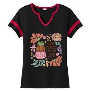 Give Thanks To The Lord Floral Fall Ladies Halftime Notch Neck Tee