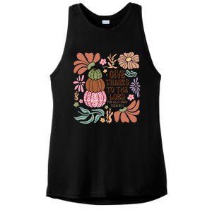 Give Thanks To The Lord Floral Fall Ladies PosiCharge Tri-Blend Wicking Tank