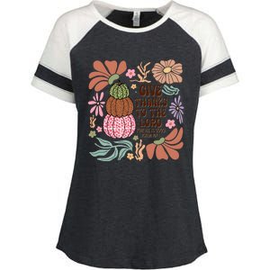 Give Thanks To The Lord Floral Fall Enza Ladies Jersey Colorblock Tee