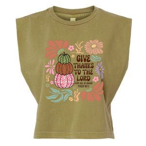 Give Thanks To The Lord Floral Fall Garment-Dyed Women's Muscle Tee