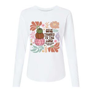 Give Thanks To The Lord Floral Fall Womens Cotton Relaxed Long Sleeve T-Shirt