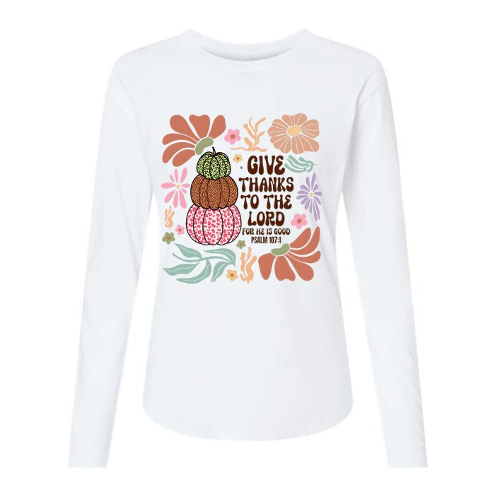 Give Thanks To The Lord Floral Fall Womens Cotton Relaxed Long Sleeve T-Shirt