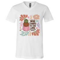 Give Thanks To The Lord Floral Fall V-Neck T-Shirt