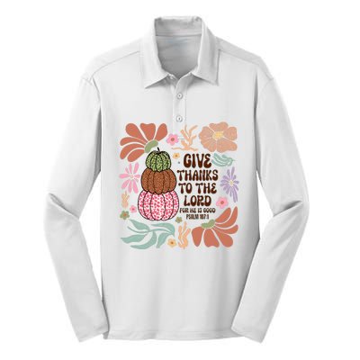 Give Thanks To The Lord Floral Fall Silk Touch Performance Long Sleeve Polo