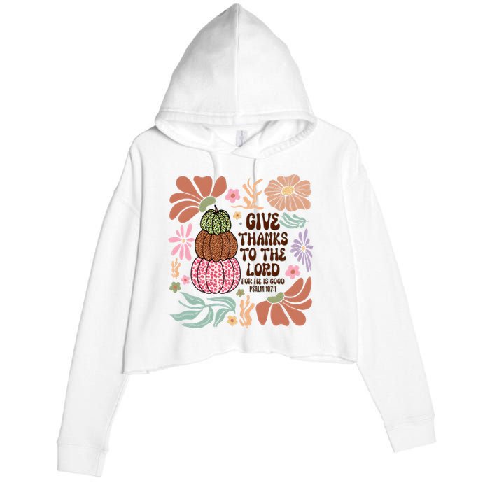 Give Thanks To The Lord Floral Fall Crop Fleece Hoodie