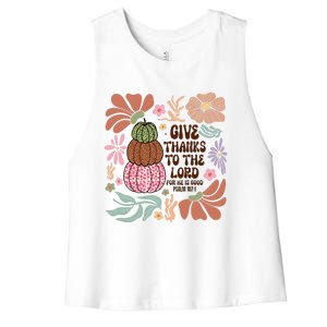 Give Thanks To The Lord Floral Fall Women's Racerback Cropped Tank