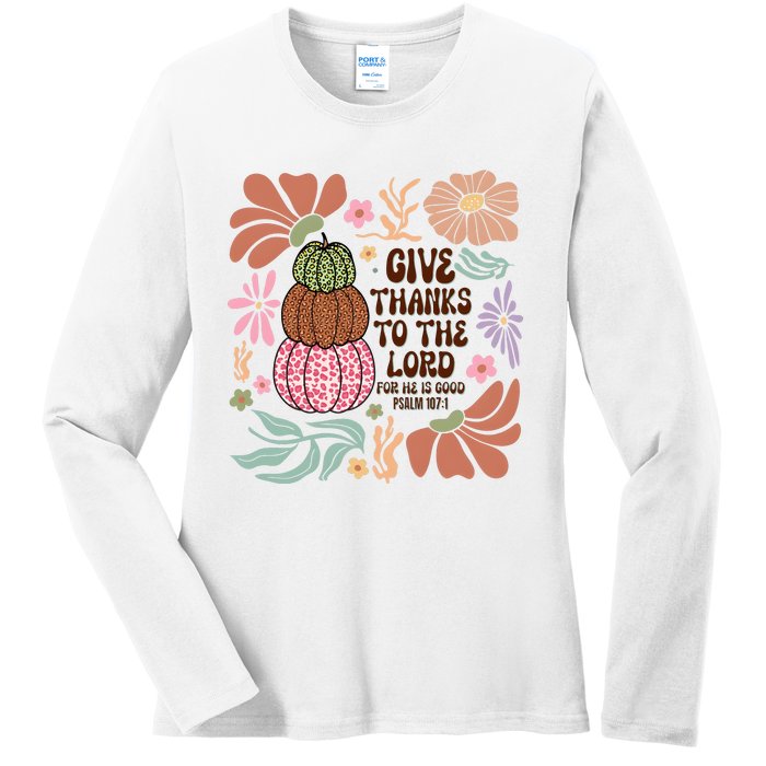 Give Thanks To The Lord Floral Fall Ladies Long Sleeve Shirt