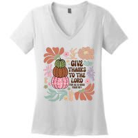 Give Thanks To The Lord Floral Fall Women's V-Neck T-Shirt