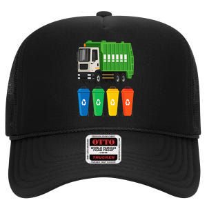 Garbage Truck  Truck Trash Recycling Lover Waste Management High Crown Mesh Back Trucker Hat