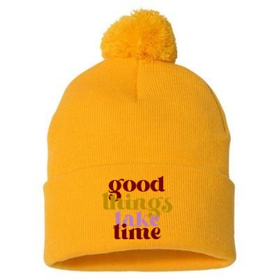Good Things Take Time Positive Pom Pom 12in Knit Beanie