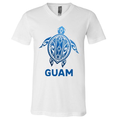 Guam Tribal Tattoo Blue Sea Turtle Souvenirs V-Neck T-Shirt