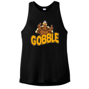 Gobble Turkey Thanksgiving Holiday Ladies PosiCharge Tri-Blend Wicking Tank