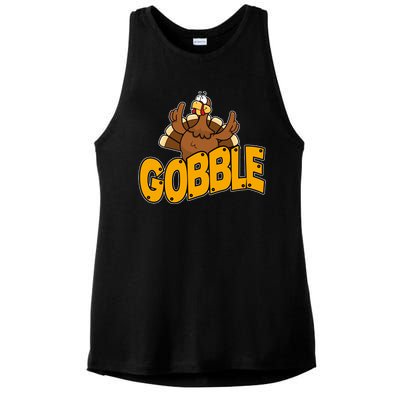 Gobble Turkey Thanksgiving Holiday Ladies PosiCharge Tri-Blend Wicking Tank