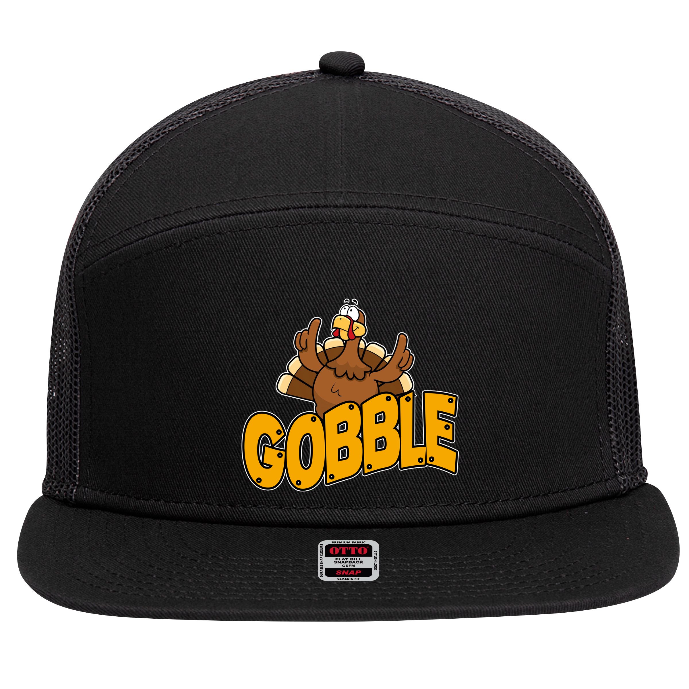 Gobble Turkey Thanksgiving Holiday 7 Panel Mesh Trucker Snapback Hat