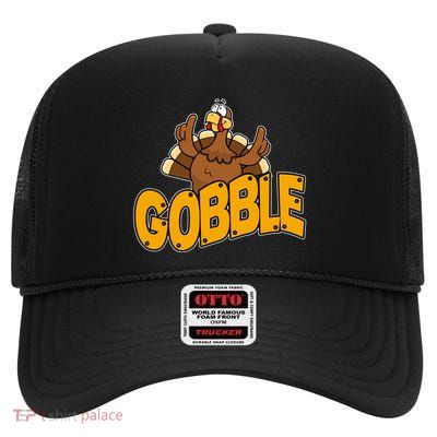 Gobble Turkey Thanksgiving Holiday High Crown Mesh Back Trucker Hat