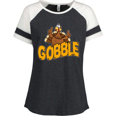 Gobble Turkey Thanksgiving Holiday Enza Ladies Jersey Colorblock Tee