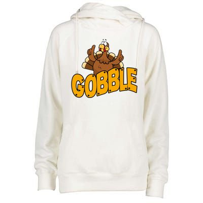 Gobble Turkey Thanksgiving Holiday Womens Funnel Neck Pullover Hood