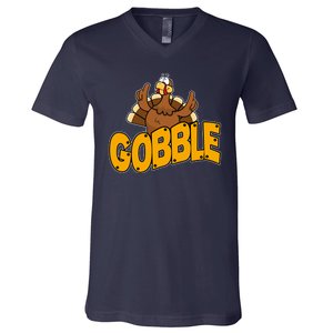 Gobble Turkey Thanksgiving Holiday V-Neck T-Shirt