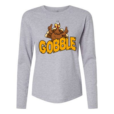 Gobble Turkey Thanksgiving Holiday Womens Cotton Relaxed Long Sleeve T-Shirt