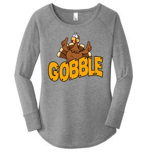 Gobble Turkey Thanksgiving Holiday Women's Perfect Tri Tunic Long Sleeve Shirt