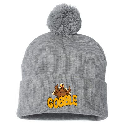 Gobble Turkey Thanksgiving Holiday Pom Pom 12in Knit Beanie