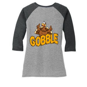 Gobble Turkey Thanksgiving Holiday Women's Tri-Blend 3/4-Sleeve Raglan Shirt