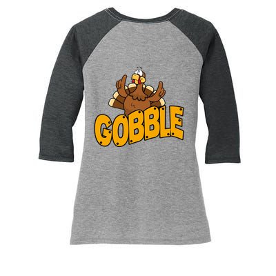 Gobble Turkey Thanksgiving Holiday Women's Tri-Blend 3/4-Sleeve Raglan Shirt