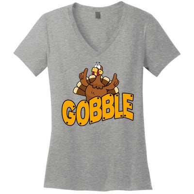 Gobble Turkey Thanksgiving Holiday Women's V-Neck T-Shirt