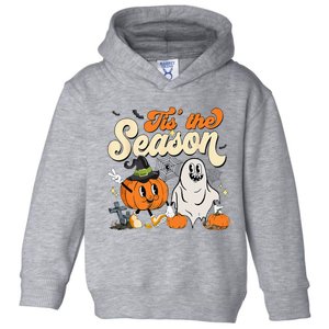 Groovy Tis The Season Pumpkin Floral Ghost Hippie Halloween Toddler Hoodie