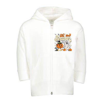 Groovy Tis The Season Pumpkin Floral Ghost Hippie Halloween Toddler Zip Fleece Hoodie