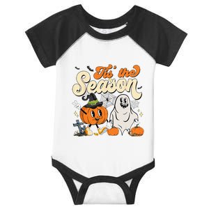 Groovy Tis The Season Pumpkin Floral Ghost Hippie Halloween Infant Baby Jersey Bodysuit