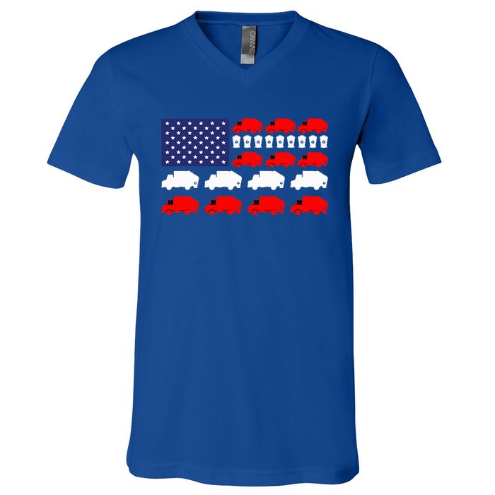 Garbage Truck Usa American Flag Patriotic V-Neck T-Shirt