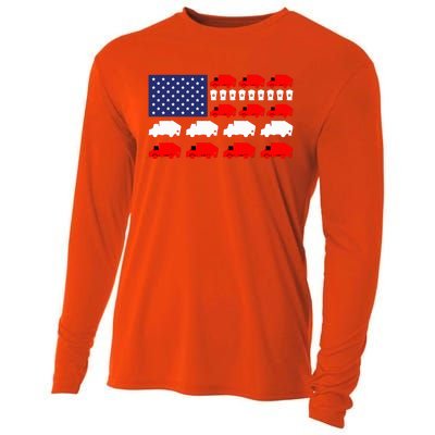 Garbage Truck Usa American Flag Cooling Performance Long Sleeve Crew