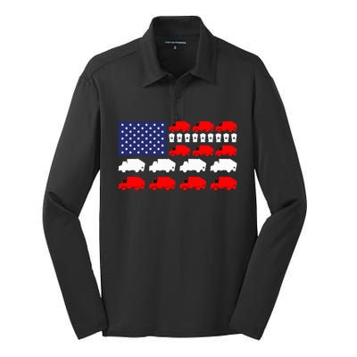 Garbage Truck Usa American Flag Silk Touch Performance Long Sleeve Polo