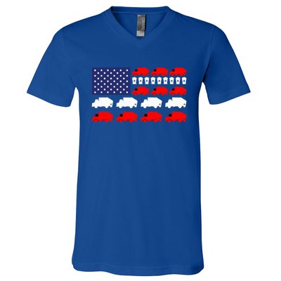 Garbage Truck Usa American Flag V-Neck T-Shirt