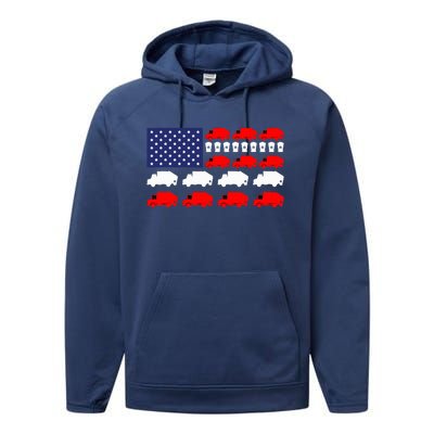 Garbage Truck Usa American Flag Performance Fleece Hoodie