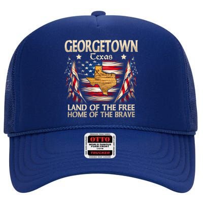 Georgetown Texas Usa Flag 4th Of July Funny Gift High Crown Mesh Back Trucker Hat