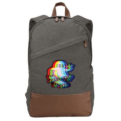 Ghost Trippy Vaporwave Halloween Techno Rave Edm Music Party Cotton Canvas Backpack