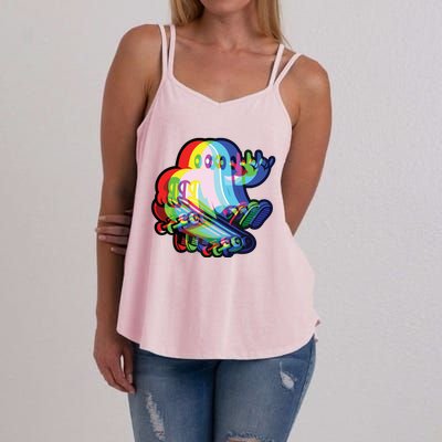 Ghost Trippy Vaporwave Halloween Techno Rave Edm Music Party Women's Strappy Tank