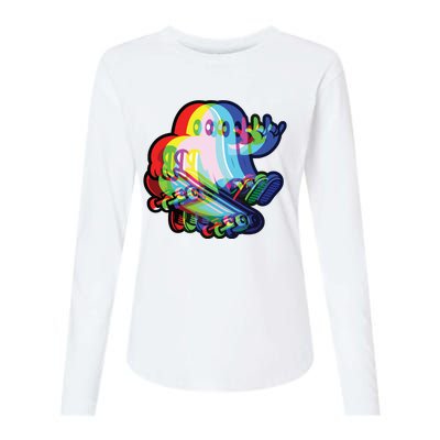 Ghost Trippy Vaporwave Halloween Techno Rave Edm Music Party Womens Cotton Relaxed Long Sleeve T-Shirt