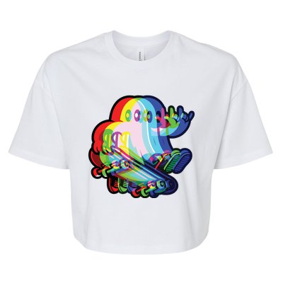 Ghost Trippy Vaporwave Halloween Techno Rave Edm Music Party Bella+Canvas Jersey Crop Tee