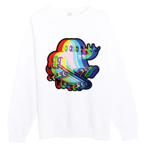 Ghost Trippy Vaporwave Halloween Techno Rave Edm Music Party Premium Crewneck Sweatshirt