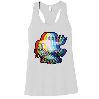 Ghost Trippy Vaporwave Halloween Techno Rave Edm Music Party Women's Racerback Tank