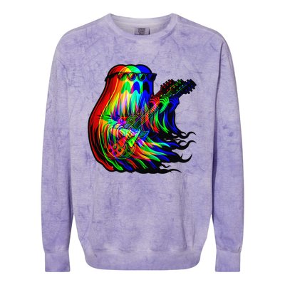 Ghost Trippy Vaporwave Electric Guitar Halloween Rock Music Colorblast Crewneck Sweatshirt