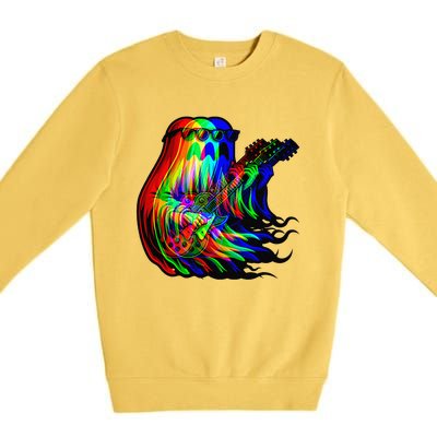 Ghost Trippy Vaporwave Electric Guitar Halloween Rock Music Premium Crewneck Sweatshirt