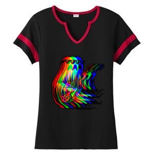 Ghost Trippy Vaporwave Electric Guitar Halloween Rock Music Ladies Halftime Notch Neck Tee