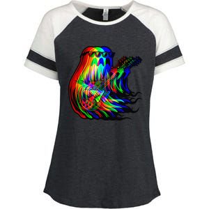 Ghost Trippy Vaporwave Electric Guitar Halloween Rock Music Enza Ladies Jersey Colorblock Tee