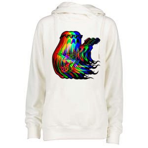 Ghost Trippy Vaporwave Electric Guitar Halloween Rock Music Womens Funnel Neck Pullover Hood